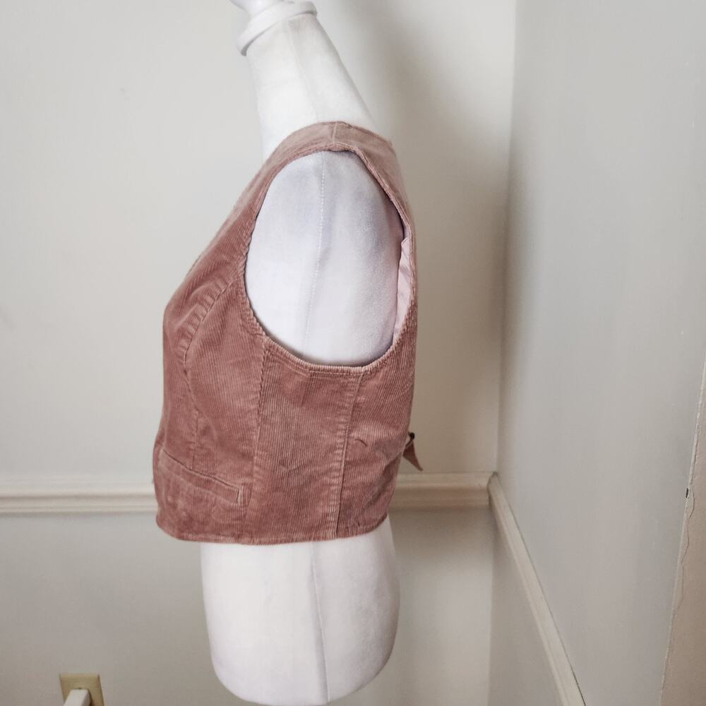 By Anthropologie Vest Sz 4 Womens Corduroy Maeve Pink Buttonup Crop Boho Casual - Picture 5 of 16